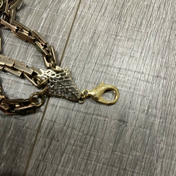 HTF Lulu Frost 3 Layer Ribbon Link Gold Tone Wing Accent Statement Bracelet Rare - Picture 2 of 3